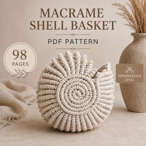 Macrame Shell Basket Tutorial | 98-Page PDF Pattern | Intermediate Level | Detailed Step-by-Step Photos & Knot Guide | Instant Download