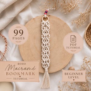 Tutorial para crear un marcapáginas estilo boho con macramé / Patrón en PDF de 99 páginas / Nivel principiante / Fotos detalladas paso a paso y guía de nudos / Descarga instantánea