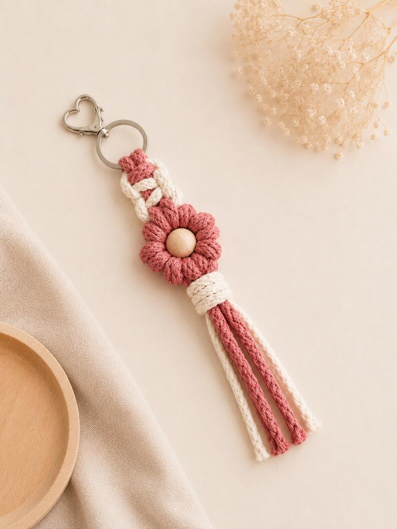 Macrame Flower Keychain Tutorial | 41-Page PDF Pattern | Beginner Level | Detailed Step-by-Step Photos & Knot Guide | Instant Download image 11