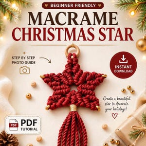Red Christmas Star Macrame PDF Tutorial | Beginner Friendly Craft Pattern | DIY Holiday Decor | Step by Step Guide | Instant Download