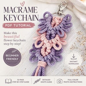 Macrame Flower Keychain Tutorial PDF | Easy Beginner Pattern | Step by Step DIY | Make a Cute Boho Keyring Fast | Instant Download