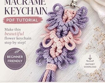 Macramé bloem sleutelhanger tutorial pdf | Eenvoudig beginnerspatroon | Stap voor stap zelf maken | Maak snel een schattige boho-sleutelhanger | Direct downloaden