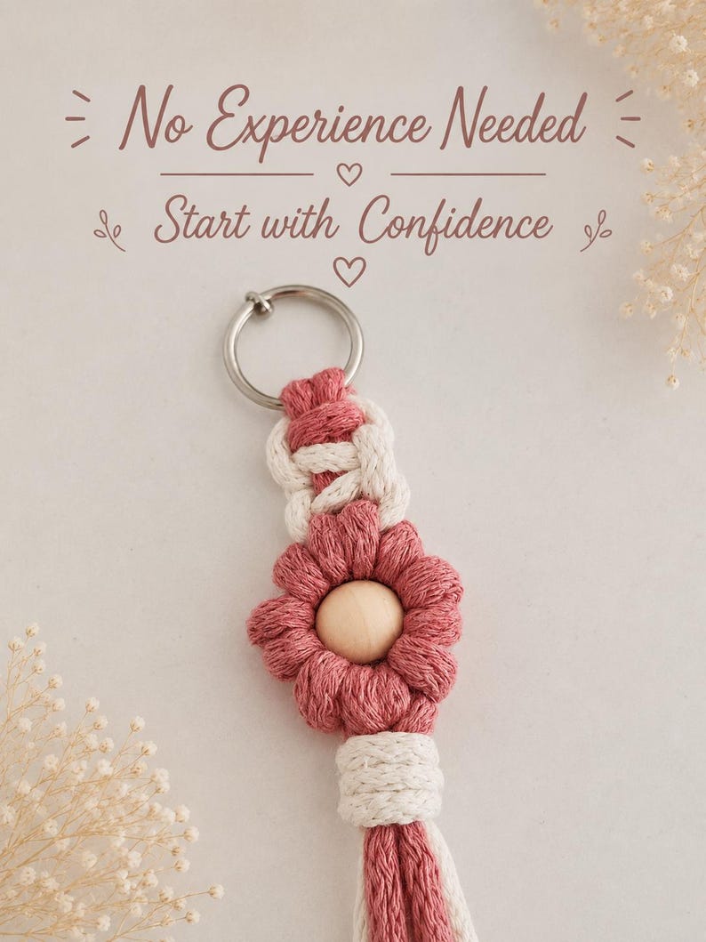 Macrame Flower Keychain Tutorial | 41-Page PDF Pattern | Beginner Level | Detailed Step-by-Step Photos & Knot Guide | Instant Download image 4