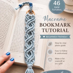 Macrame Bookmark PDF Tutorial | First Macrame Beginner Pattern with Beads and Wooden Ring | Boho Library Gift Accessory