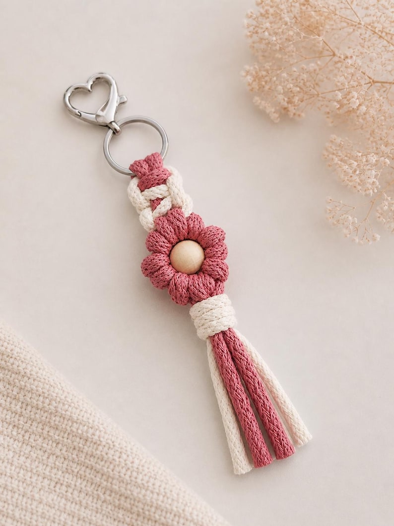 Macrame Flower Keychain Tutorial | 41-Page PDF Pattern | Beginner Level | Detailed Step-by-Step Photos & Knot Guide | Instant Download image 6
