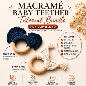 Macrame Baby Bundle PDF Tutorial | Bear and Lynx Ears Teether Pattern | Easy Beginner DIY Nursery Toy Set | Handmade Baby Shower Gift