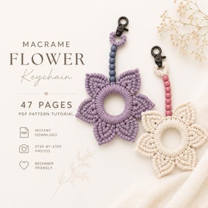 Macrame Flower Keychain Tutorial | 47-Page PDF Pattern | Beginner Level | Detailed Step-by-Step Photos & Knot Guide | Instant Download