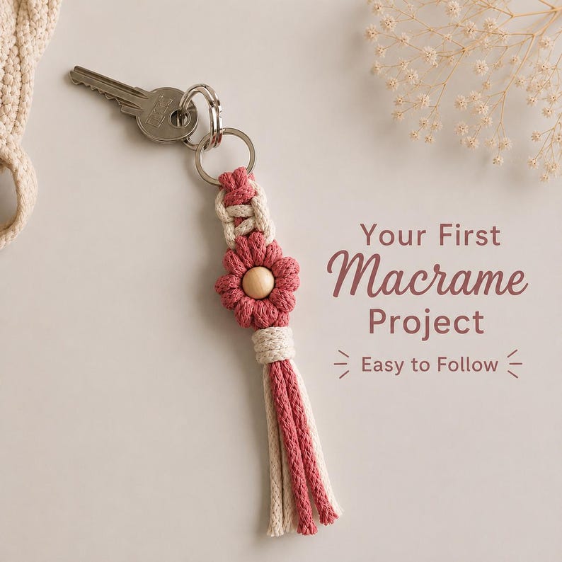 Macrame Flower Keychain Tutorial | 41-Page PDF Pattern | Beginner Level | Detailed Step-by-Step Photos & Knot Guide | Instant Download image 2