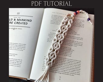 Makramee Lesezeichen PDF Anleitung | 40-seitige Bastelanleitung mit Schritt-für-Schritt-Fotos + Bonus Knotenanleitung | Lesezeichen mit Perlen Muster Instant Download