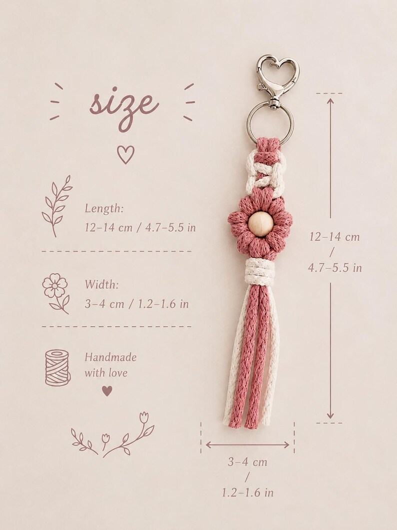 Macrame Flower Keychain Tutorial | 41-Page PDF Pattern | Beginner Level | Detailed Step-by-Step Photos & Knot Guide | Instant Download image 16
