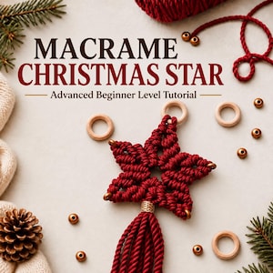 Macrame Red Christmas Star Tutorial | Advanced Beginner Level PDF Pattern | Step-by-Step Photos & Included Knot Guide | Instant Download