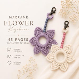 Macrame Flower Keychain Tutorial | 45-Page PDF Pattern | Beginner Level | Detailed Step-by-Step Photos & Knot Guide | Instant Download