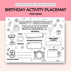 Página para colorir de feliz aniversário mãe | Jogo americano de feliz aniversário | jogo americano de atividades de aniversário | Página para colorir Tudo sobre a mamãe | Atividades de aniversário