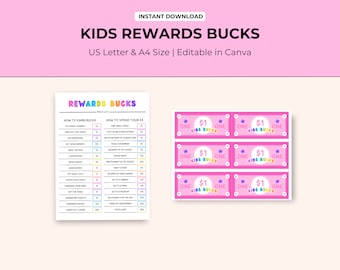Kids Reward Bucks | Chore Coupons, Good Behavior (Digital Download)