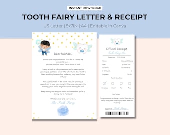 Editable Boy Tooth Fairy Letter & Receipt (Digital Download)