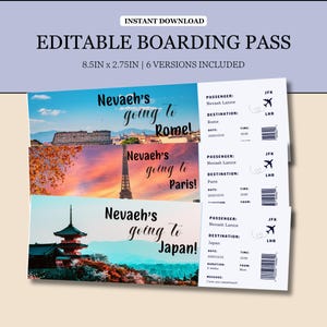 Editable Surprise Trip Boarding Pass Template: Printable Travel Ticket (Digital Download, 8.5x2.75 INCH)