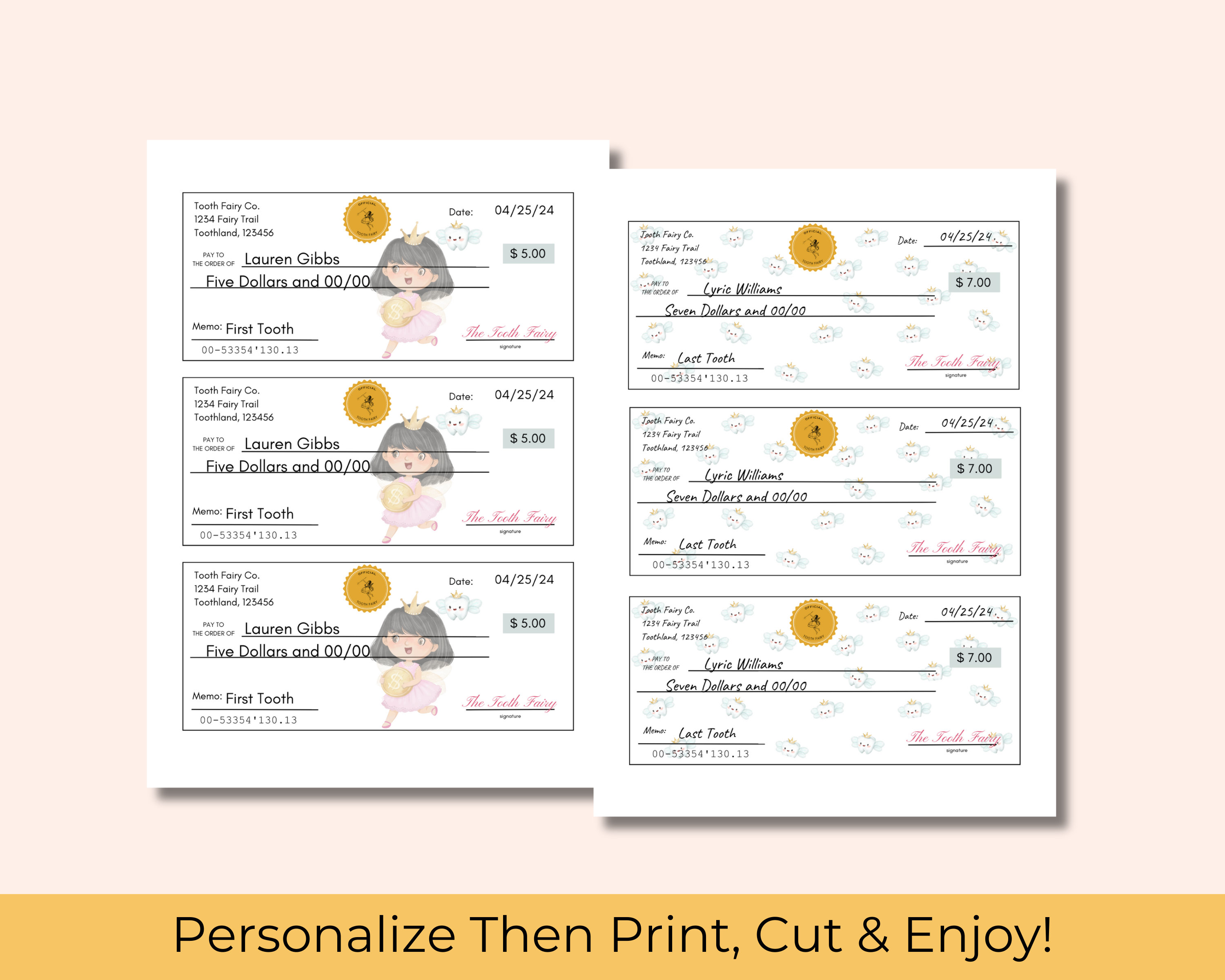 Tooth Fairy Check | Tooth Fairy Money Printable | Tooth Fairy Voucher | Lost Tooth | First Tooth ...