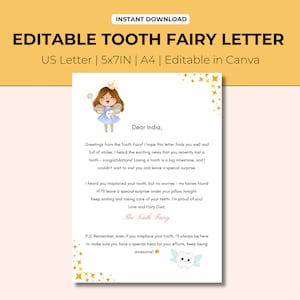 Carta del Hada de los Dientes Perdido / Carta Editable del Hada de los Dientes / Carta Imprimible del Hada de los Dientes / Nota del Hada de los Dientes / Carta del Hada de los Dientes / Diente Perdido