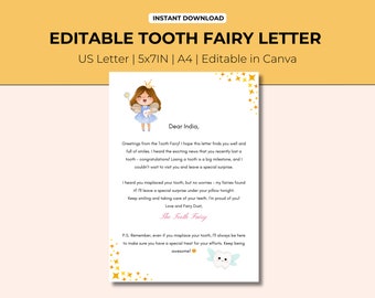 Editable Lost Tooth Fairy Letter: Printable Note (Digital Download)
