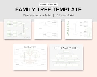 Árbol genealógico editable: Genealogía de 5 a 6 generaciones (descarga digital)