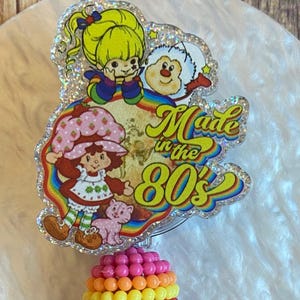 Made in the 80&#39;s Strawberry & Rainbow Girl Badge Reel. Belt clip badge reel for medical, office, bank, store employees/workers.