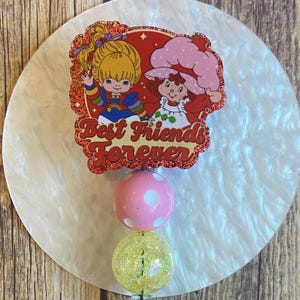 Retro Strawberry Girl & Rainbow Girl Best Friends Badge Reel. Belt clip badge reel. Nurse, MA, CNA badge clip.