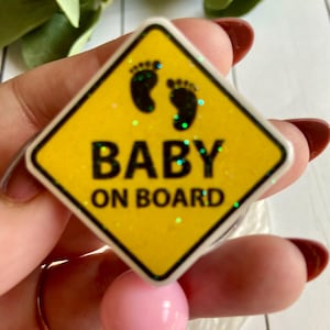 Baby on Board badge reel, pregnancy announcement badge holder with rainbow beads.