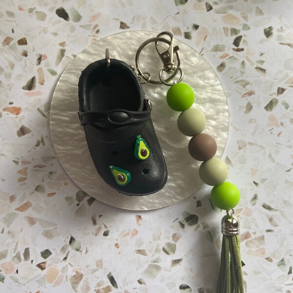 Mini Croc Keychain | Mini Croc Bag Clip | Black/ Avocado Crocs