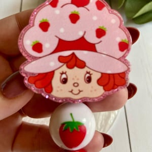 Strawberry Shortcake Beaded Badge Reel. Retro 80&#39;s belt clip badge reel. Nurse, MA, CNA badge clip.