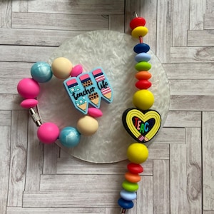 Teacher beaded cup, tumbler beaded charms. School, home-school, educator cup handle jewelry, bracelet