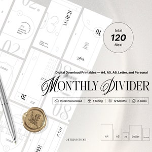 2025 Dashboard Cover Planner Divider Minimal Aesthetic Monthly Organizer Inserts, Planners, and Binders - A4 A5 A6 Letter and Personal Sizes
