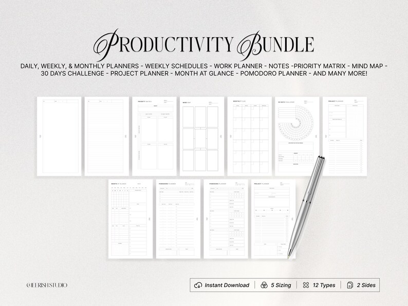 2025 Productivity Bundle Printable Planner Minimal Aesthetic Monthly ...