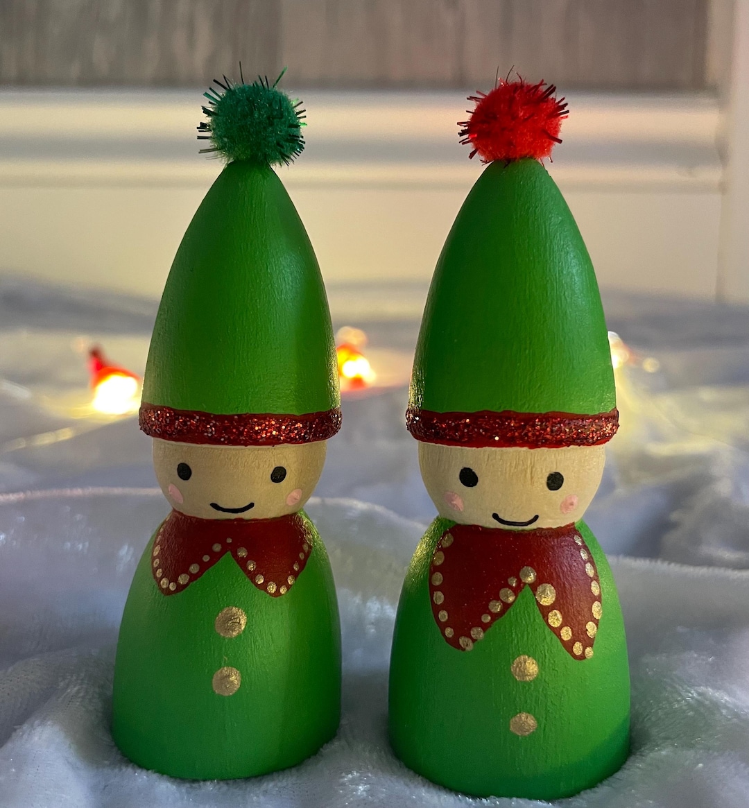 Hand Painted Wooden Elf Peg Doll Pair - Etsy