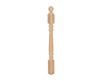 Hand-Turned Beech Wood Newel Post: Custom Farmhouse Stair Part