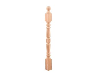 Hand-Turned Beech Wood Newel Post: Custom Farmhouse Stair Part