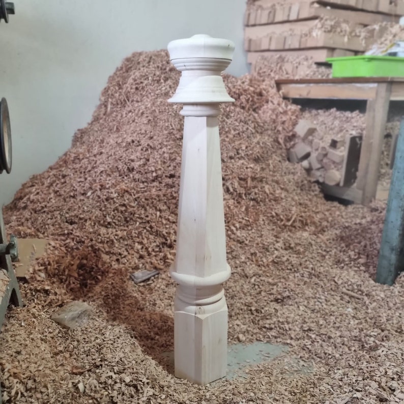 Handmade Linden Wood Newel Post: Hexagonal Stair Post, Custom Design - Etsy