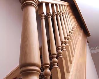 Balaustres y postes de escalera de madera de haya: barandillas sin pintar