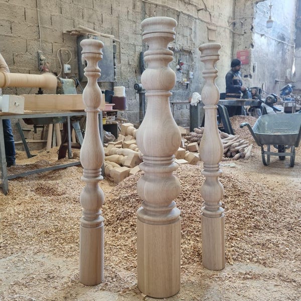 White Oak Turned Stair Newel Post - Custom Handrail Compatible