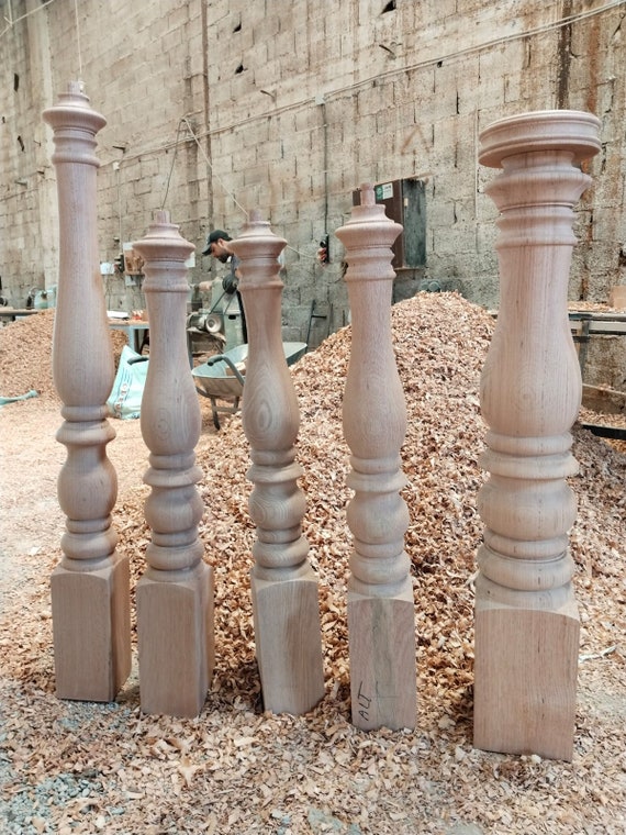 Custom Wooden Stair Newel Post: Oak Wood, Hand-Turned