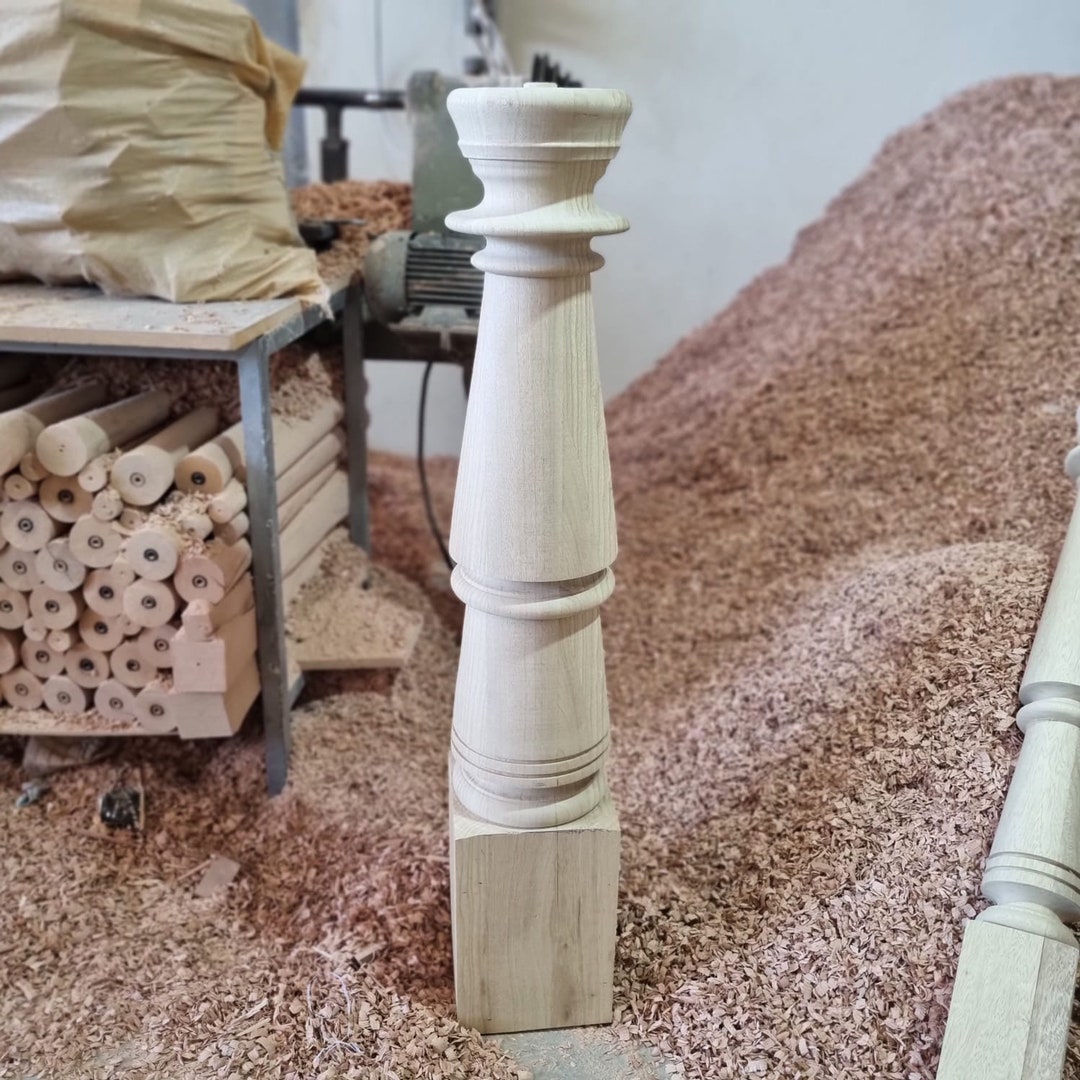 Spool Turned Posts White Oak Stair Newel Post: Custom Wooden Turned Post (40