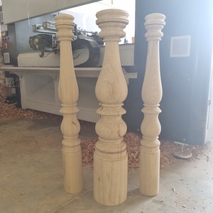 Red Oak Stair Newel Post: Custom Wooden Spindle (39&quot; x 7&quot;)