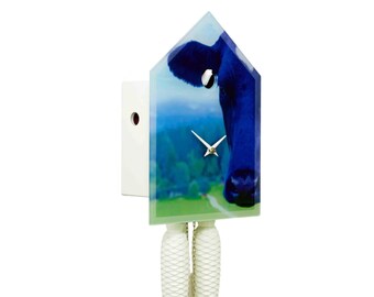 Reloj de cuco de diseño, reloj de cuco de la Selva Negra hecho a mano, reloj de cuco original de la Selva Negra, reloj de cuco con motivo de vaca, reloj de cuco de vaca