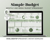 One-tab Simple Monthy Budget Spreadsheet, Monthly and Weekly Budget Excel Desktop Spreadsheet, Minimalist Simple Excel Budget Template
