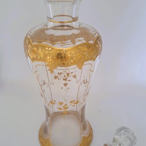 Bohemian Perfume Gold Gilded Crystal Bottle with Stopper – Hand-Painted Grapevine Design