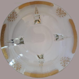 Vintage Gold Floral Glass Bowl with Feet | Mid-Century Elegant Glass Centerpiece | 30 cm Diameter