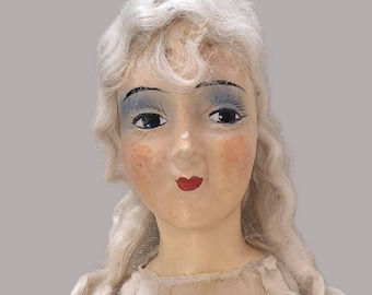 Ancienne Poupée De Salon / Boudoir – Années 1930, 75 Cm, Tissu