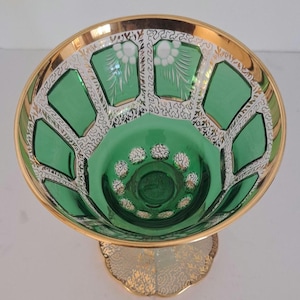 Cabujón bohemio antiguo Moser de cristal verde y dorado, cortado a medida – Circa 1900