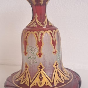 Antique Moser Bohemian Ruby Red Cut Glass Perfume Bottle | 19th Century Hand-Painted Gold Enamel | Victorian Collectible Authentic Heirloom