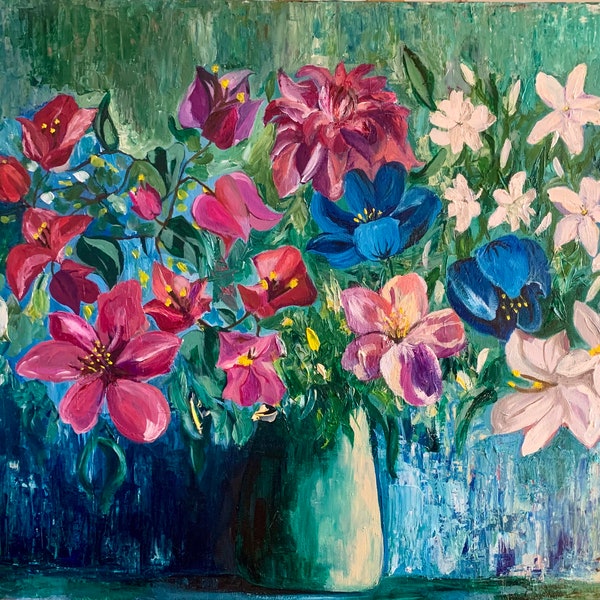 Peinture acrylique sur toile: Bouquet fleuri