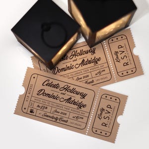Vintage Ticket Hochzeits- oder Partyeinladung - Kino, Hollywood, Theater Thema - Rustikale Kraft Party einladen - Individuell geformte Karte